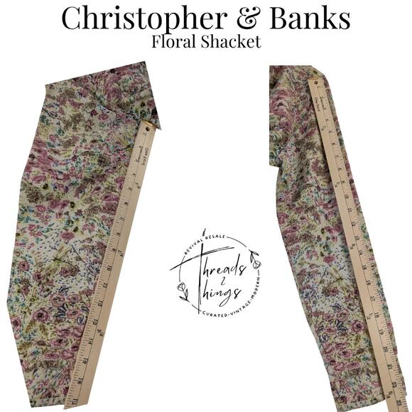 Christopher & Banks Top Women's Sm Floral Shacket Linen Cotton Maximalist Whimsy - Picture 10 of 12